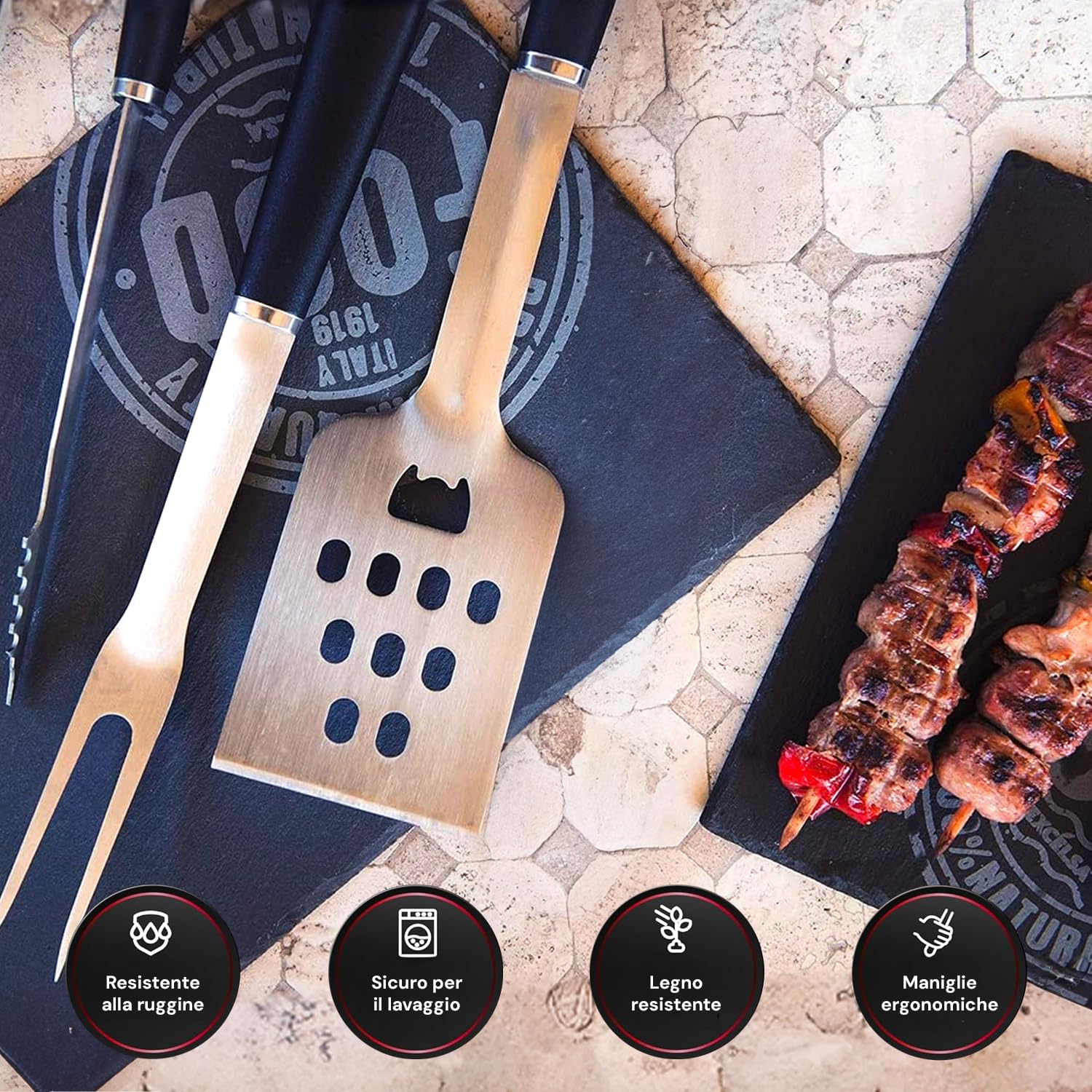 Avilia Set 3 Accessori da Barbecue in Acciaio Inox - Set Composto da Paletta, Forchetta e Pennello per Grigliare Ottimo per Organizzare Grigliare e Feste in Giardino - Ideale Anche Come Idea Regalo
