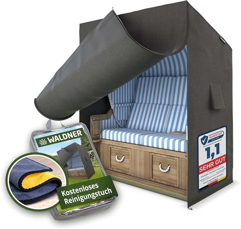 WALDNER Strandkorb Schutzhülle | Oxford 600D | Abdeckung Strandkorbhülle Abdeckhaube Abdeckplane | wasserdicht winterfest wetterfest UV-beständig atmungsaktiv | 120 x 90 x 160 B/T/H | grau anthrazit
