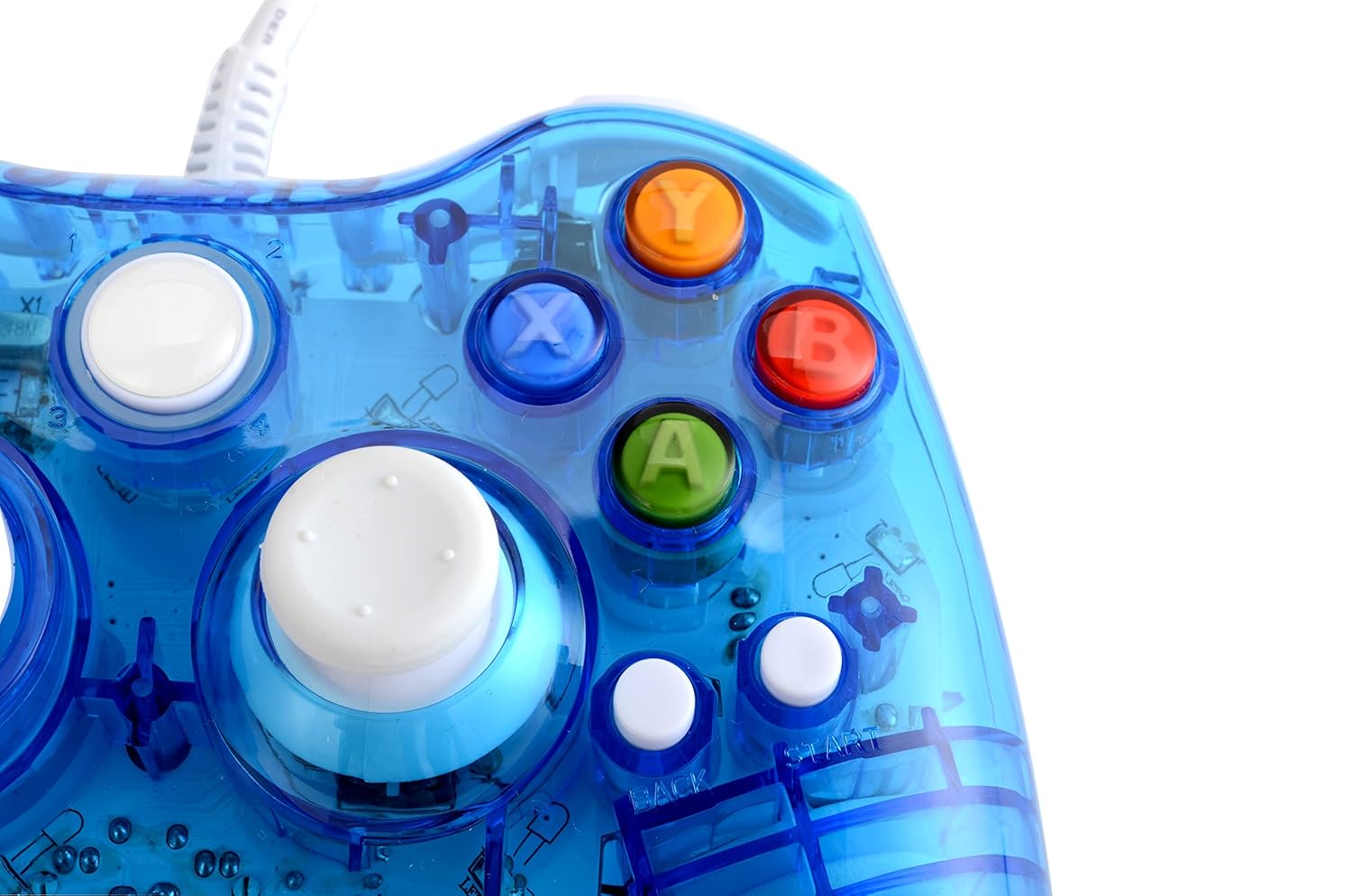 Wired Game Controller for Microsoft Xbox 360 Console/PC Windows7/8/10 - Transparent Colorfull LED Lights (Blue)