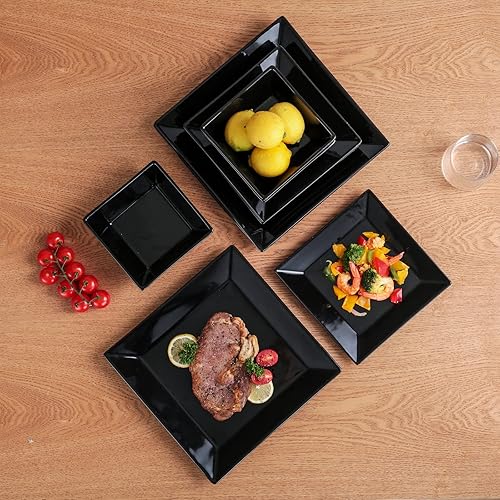 Miniatura 4 de DOMINI Juego de vajilla cuadrada de 12 piezas, servicio para 4 personas, cena de platos de porcelana, color negro cuadrado