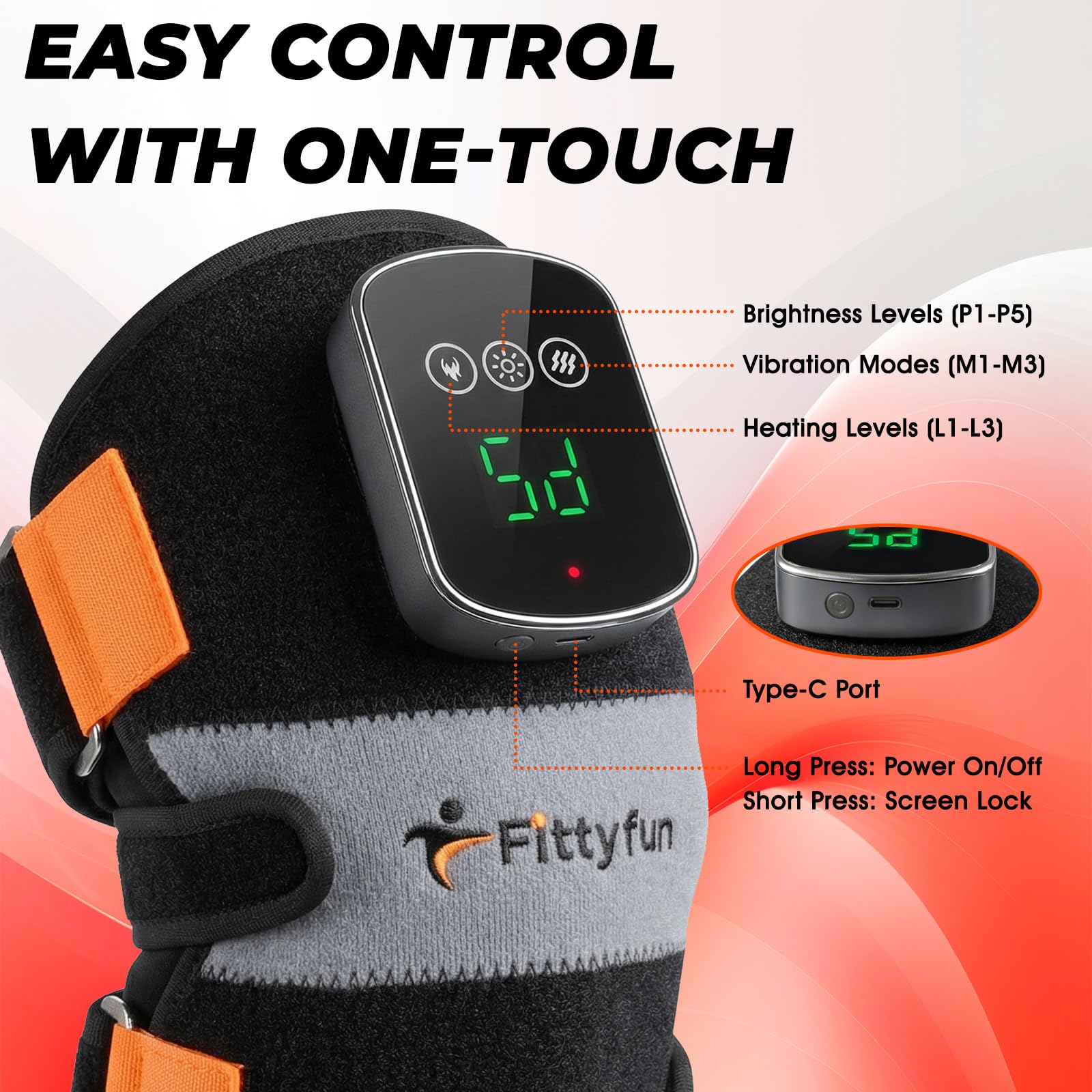 Rodillera de terapia de luz roja con calor y vibración, masajeador inalámbrico de 60 LED infrarrojo cercano con longitudes de onda dobles de 660 nm y 850 nm, envoltura de rodilla recargable
