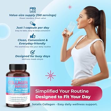 Collagen Peptides with Biotin + Keratin, Vitamin C + Omega 3 - Radiant Skin, Healthy Joint, Nails (150-day Supply)