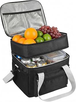 Large Cooler Lunch Bag for Men - 15L Double Deck Cool Bag for Work Lunch, Leakproof Durable Insulated Bag with Shoulder & Handle, Thermal Bag for Picnic Beach Camping Outdoor BBQ