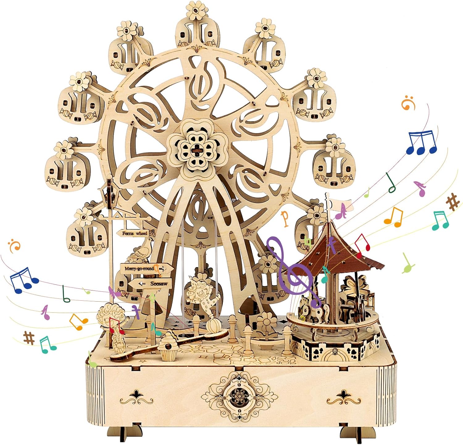 3D Wooden Puzzles Ferris Wheel,Musical Ferris Wheel Kit,Room Home Decor DIY Playground Ferris Wheel Kit for Men Women,Christmas Birthday Gift for Family Friends - Image 9