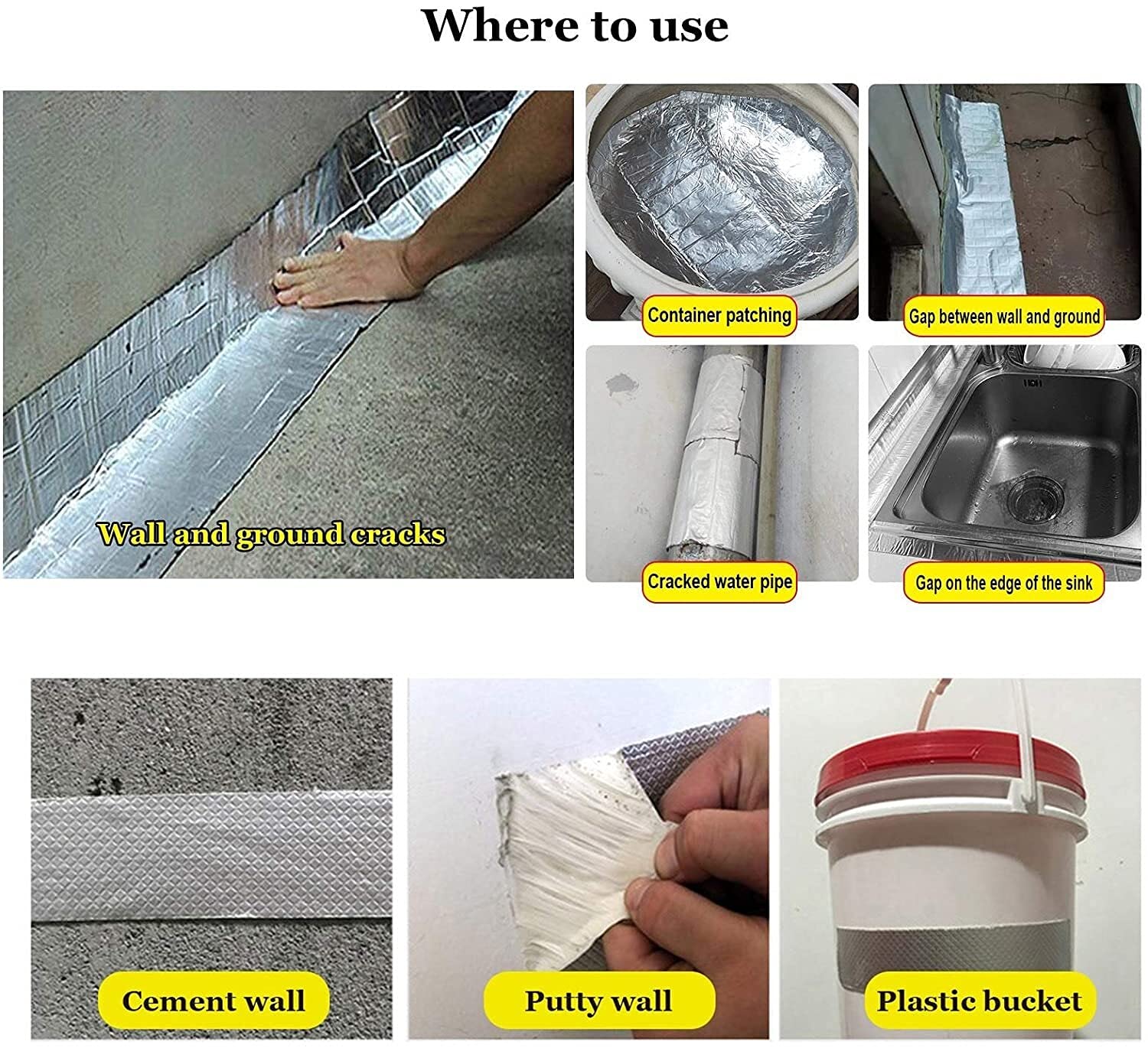 Cinta Impermeable for Reparar Fugas de tuberías, Cinta de reparación for Grietas de Techo, toldos, Pisos, Ventanas, fregaderos de Cocina, Cinta selladora(30cm(W) x 5m(L))