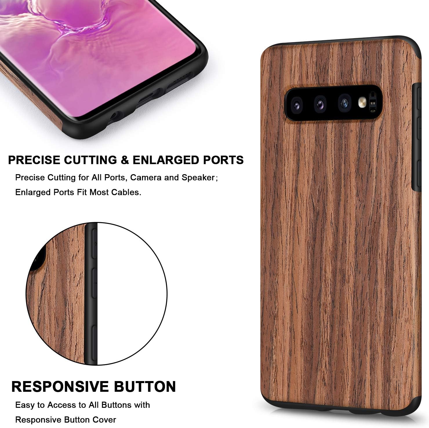 TENDLIN Galaxy S10 Case Wood Grain Outside Design and Flexible TPU Silicone Hybrid Slim Case Compatible with Samsung Galaxy S10 (Red Sandalwood)