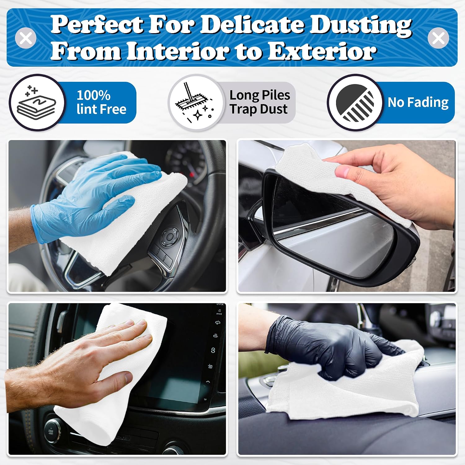 FIXSMITH Microfiber Cleaning Cloth, Shop Towels Bulk, 24 Pack White Microfiber Towels for Cars, All-Purpose Absorbent Cleaning Rags, Dust Cloth for Automotive, Mechanic, Garage, Bar, 12 x 11 inch image 3
