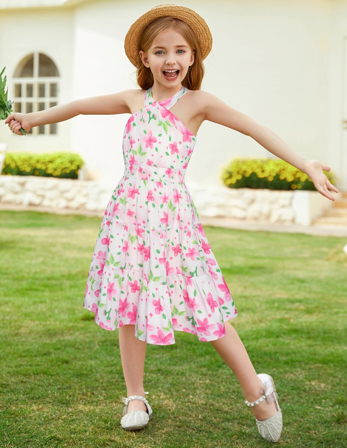 GRACE KARIN Girls Summer Dress Off Shoulder Floral A-line Midi Dress 5-14Y - Image 3