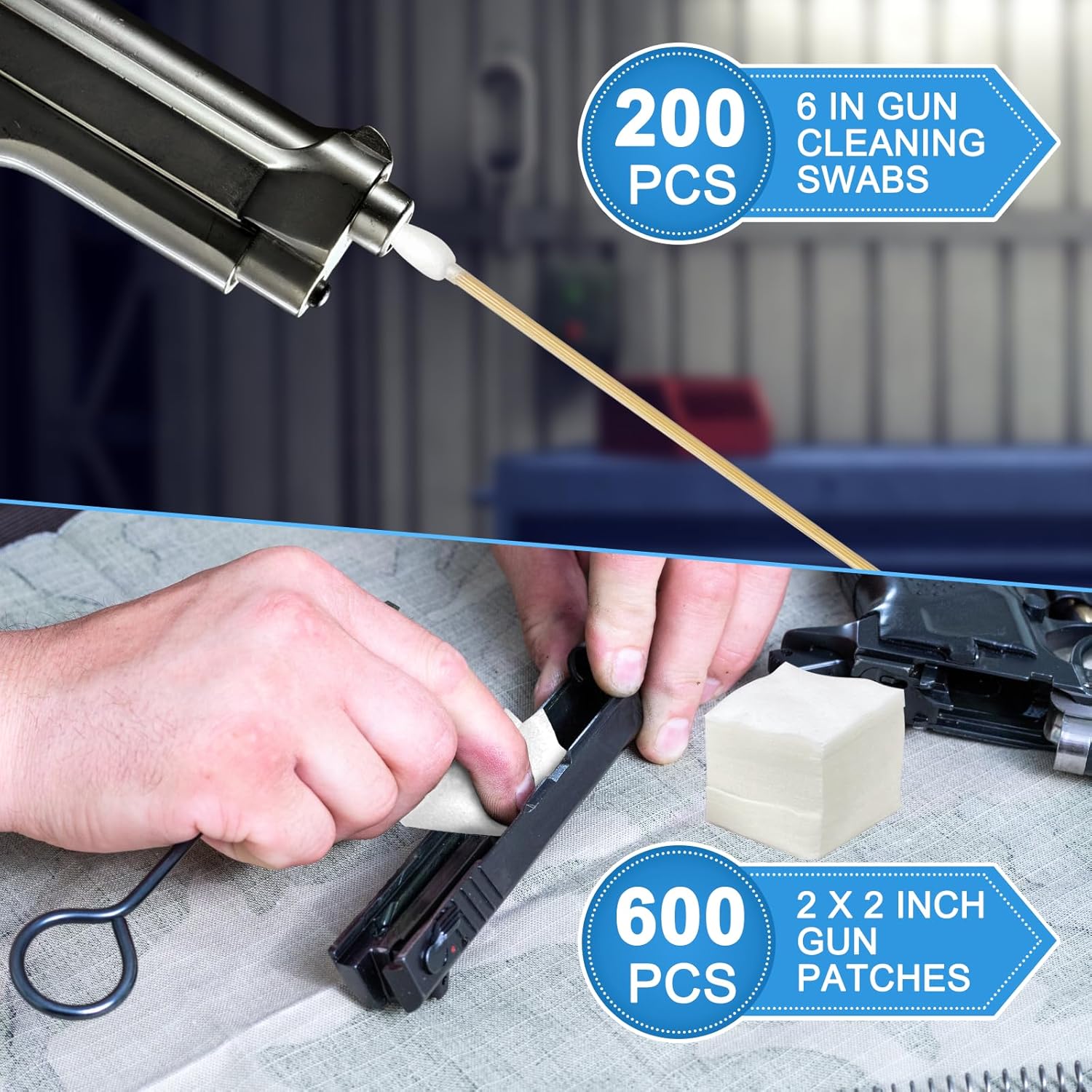 Universal Gun Cleaning Kit - 2 X 2 Inches Patches - 200 PCS 6 Inches Point Swabs - 3 Pcs Gun Cleaning Brush, and A Silicon Gun Cloth Suitable for Most Gun Firearm - Image 4