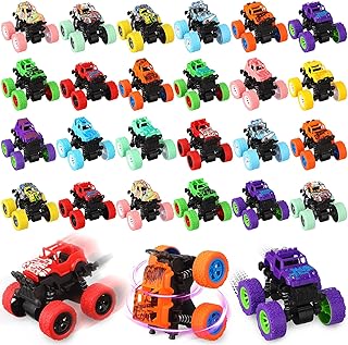 Hiboom 24 Pcs Friction Powered Mini Monster Trucks for Boys and Girls, Pull Back Vehicle Push and Go Toy Car 360° Rotating...