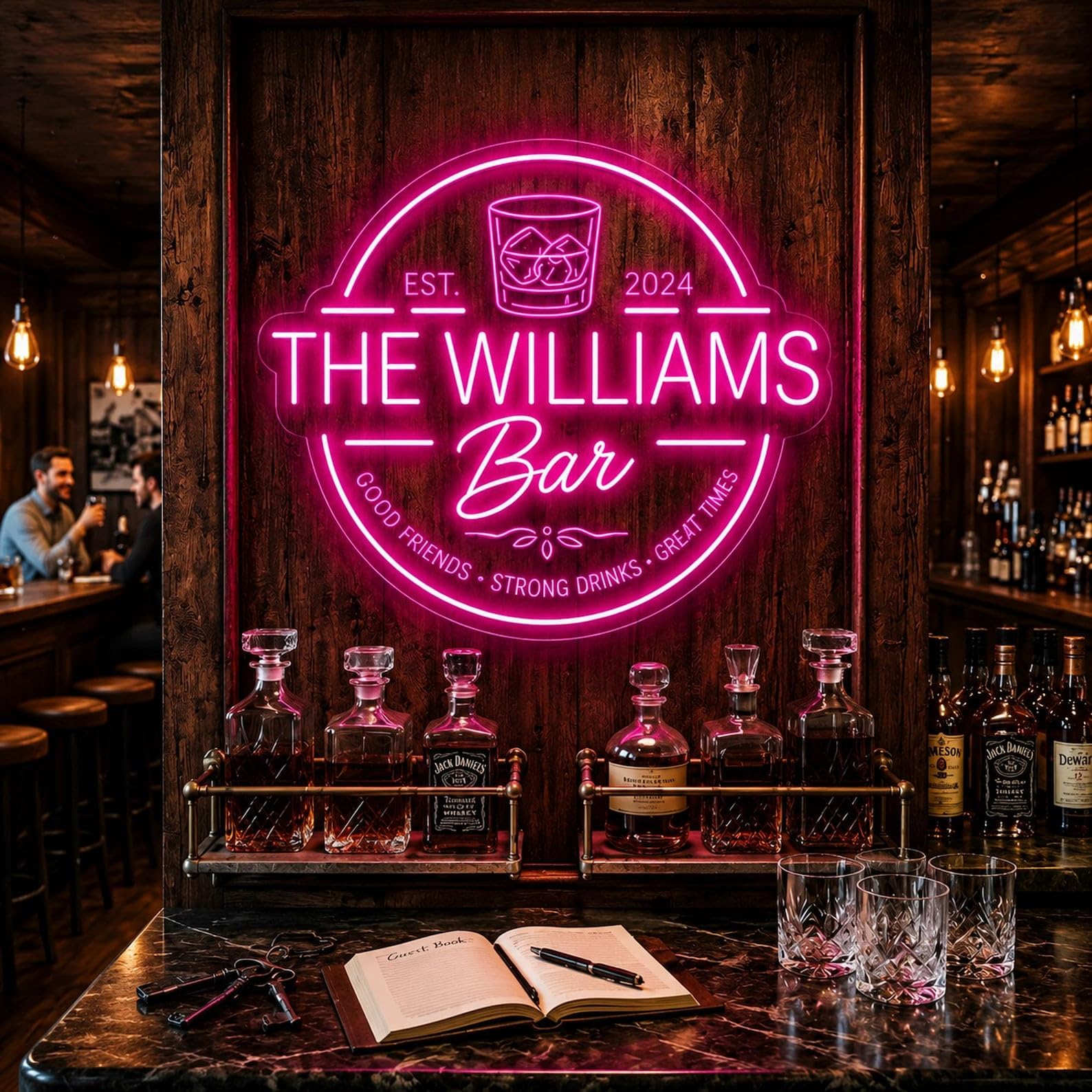 Custom Whiskey Bar Neon Sign for Wall Decor Personalized Name Date Neon Light for Home Bar Man Cave Basement Bar for Bar Owner Gift