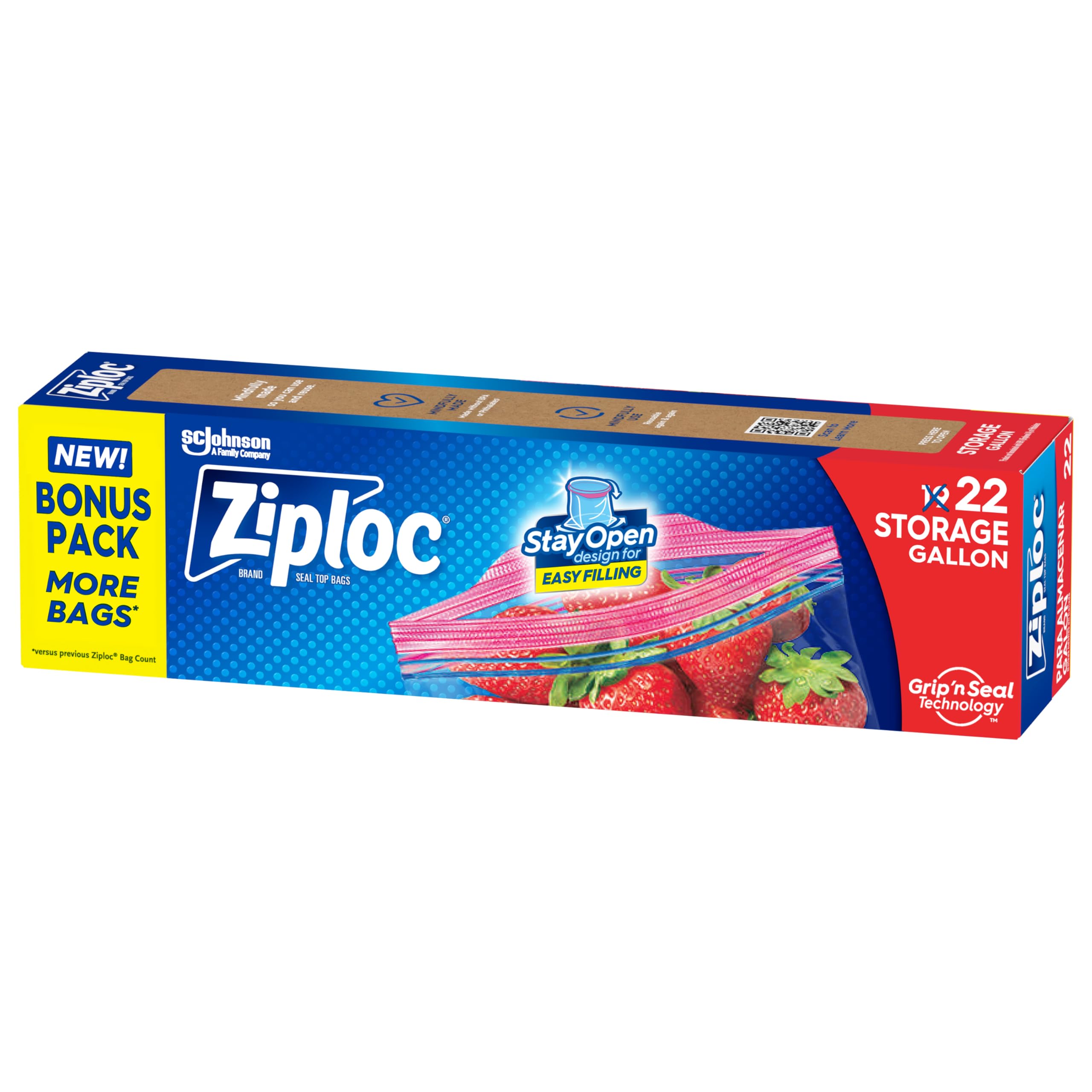 Ziploc Gallon Food Storage Bags, Stay Open Design with Stand-Up Bottom, Easy to Fill, 22 Count