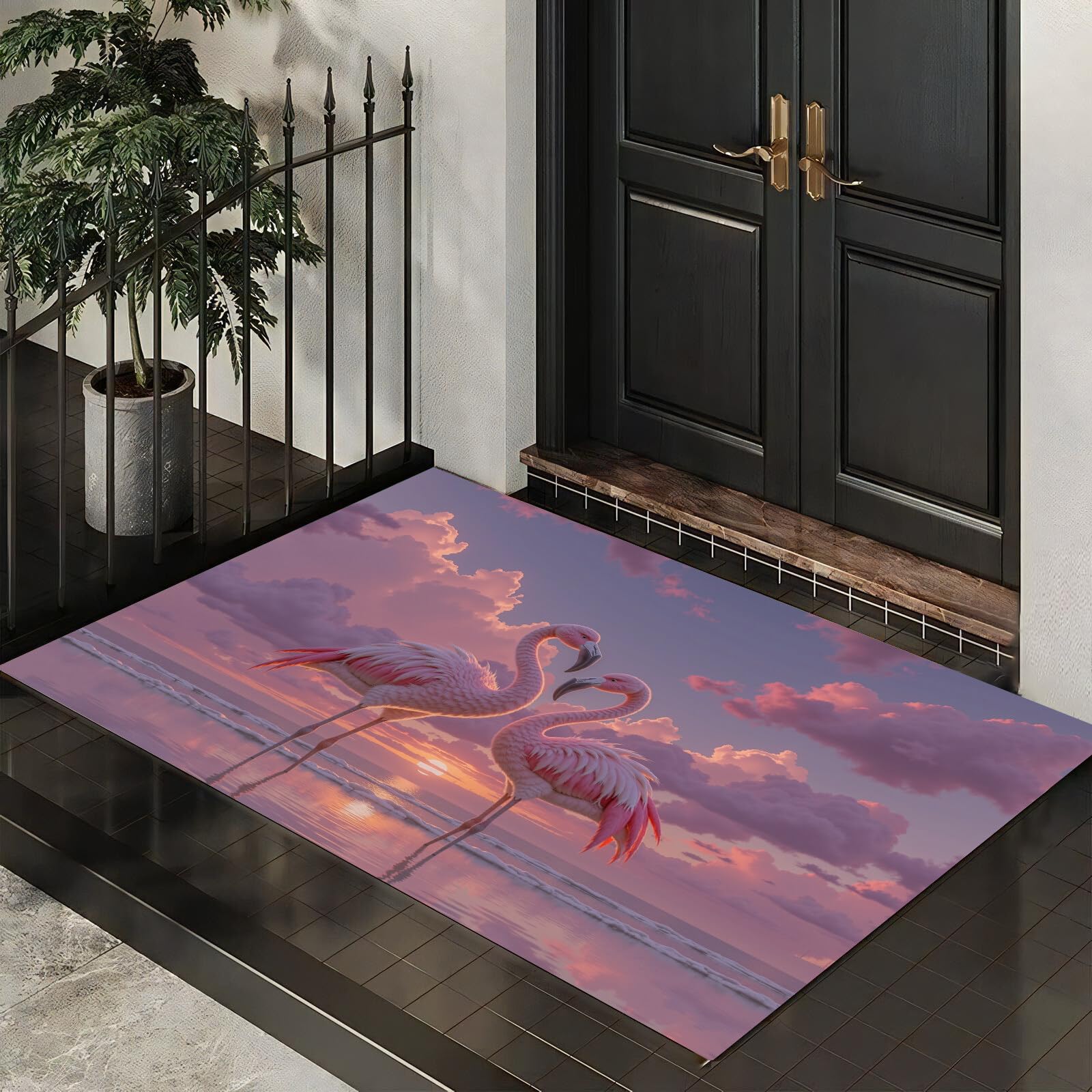 Paillasson Flamants Roses 60x90 cm | Tapis Entrée Intérieur Poil Ras