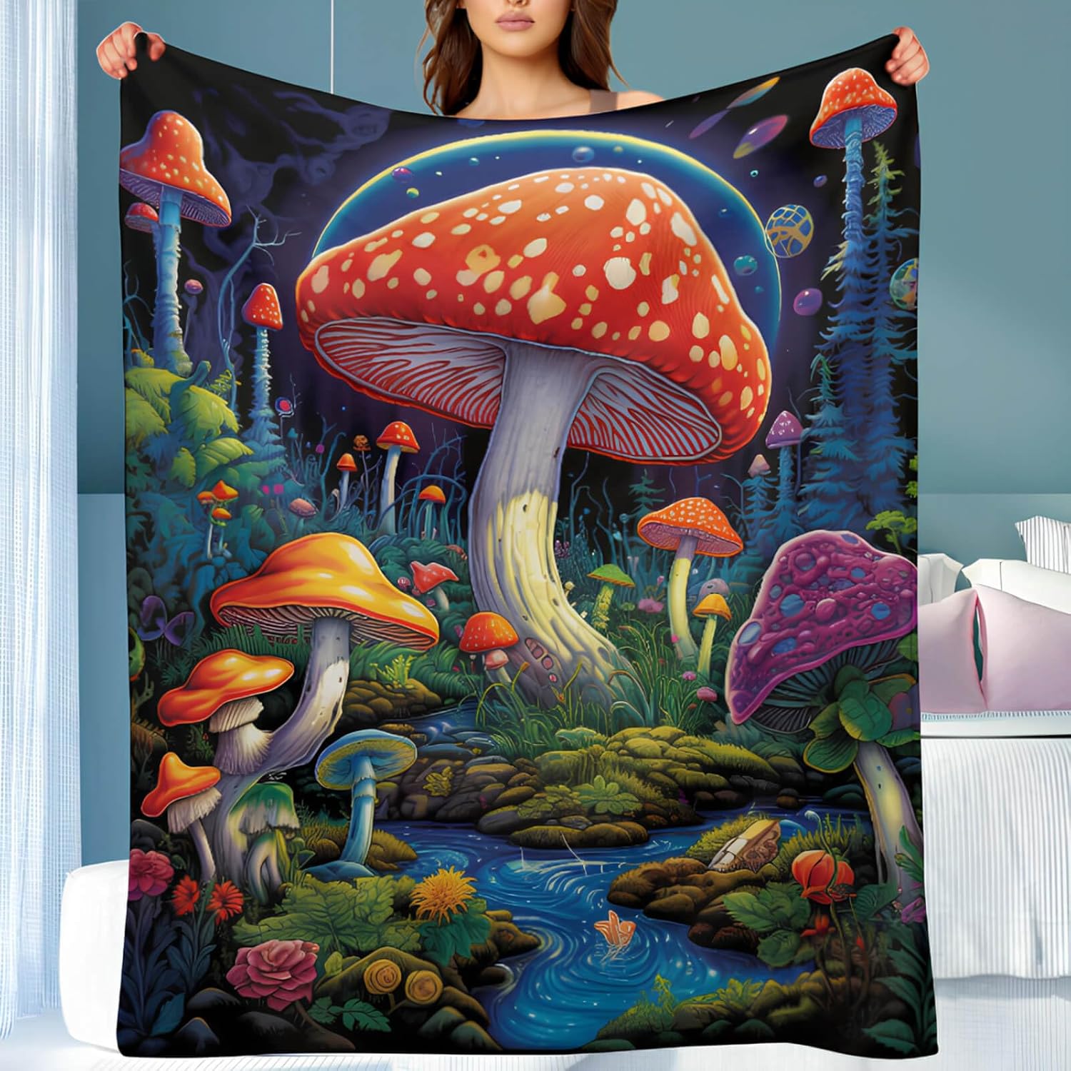 Mushroom Throw Blanket, Mushroom Gifts for Women Men, Soft Hippie Cottage Core Room Decor, Lighweight Flecce, 50x60 inches, 310 GSM, No Pilling, Single Sided Printed - Image 7