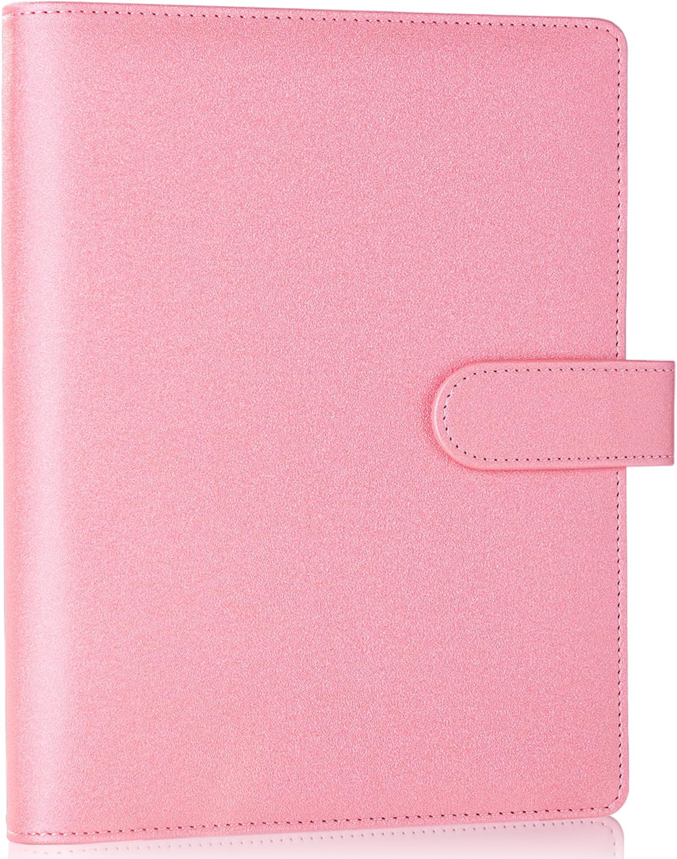Antner A5 Notebook Binder 6 Ring Refillable Planner Cover for A5 Planner Inserts, PU Leather Loose Leaf Personal Organizer Aesthetic Photocard Holder Budget Binder with Magnetic Buckle, Glitter Pink
