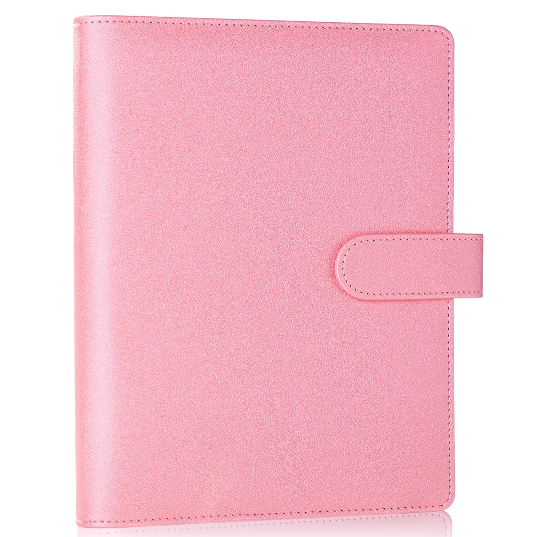 Antner A5 Notebook Binder 6 Ring Refillable Planner Cover for A5 Planner Inserts, PU Leather Loose Leaf Personal Organizer Aesthetic Photocard Holder Budget Binder with Magnetic Buckle, Glitter Pink
