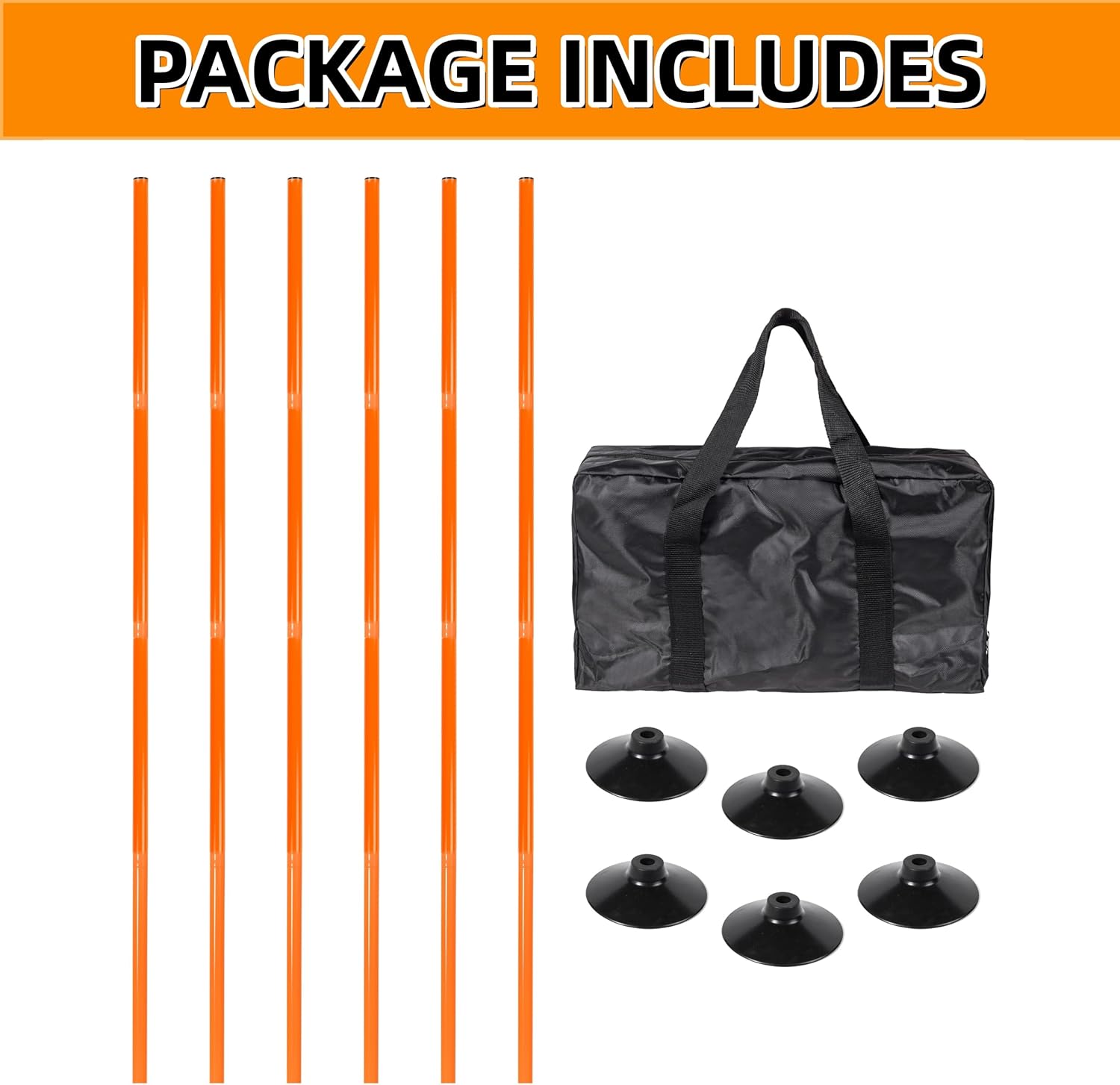 6 Pack Soccer Agility Training Poles, 5 FT Adjustable Speed and Agility Training Equipment for Football/Basketball/Dog Practice, Bending Poles for Horses with Rubber Bases and Carry Bag