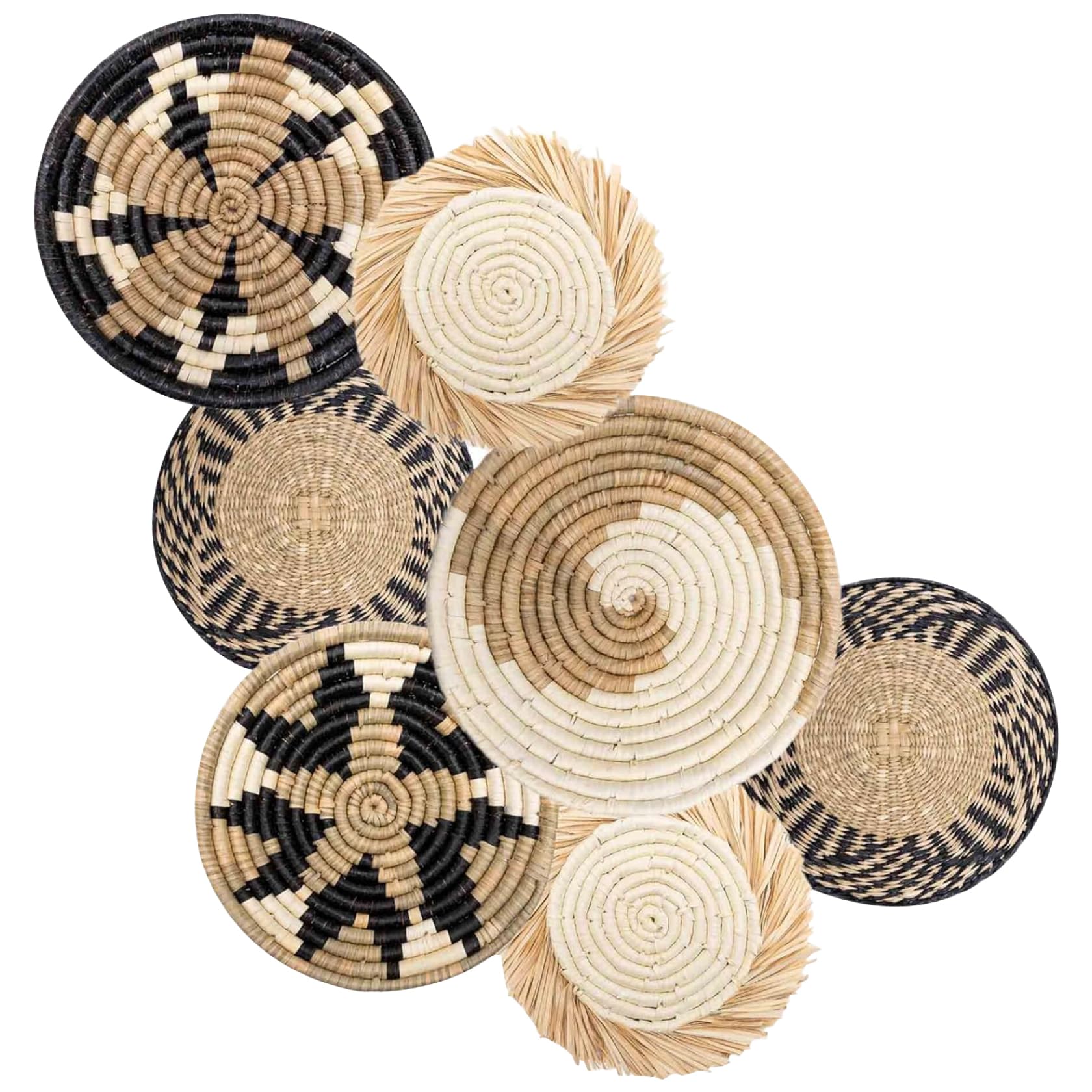 NASSMOSSE Wallkorbdekoration Set, 7pcs gewebte Korbkörbe von Weiden, rustikales Bauernhaus Wanddekor, Schlafzimmer und Wohnzimmer Wandhängekörbe
