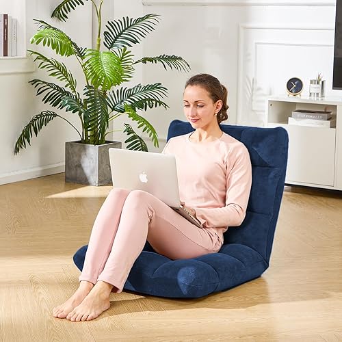 Miniatura 25 de Silla plegable para juegos de suelo de 14 posiciones, acolchada y ajustable, con algodón transpirable y terciopelo coral agradable a la piel para