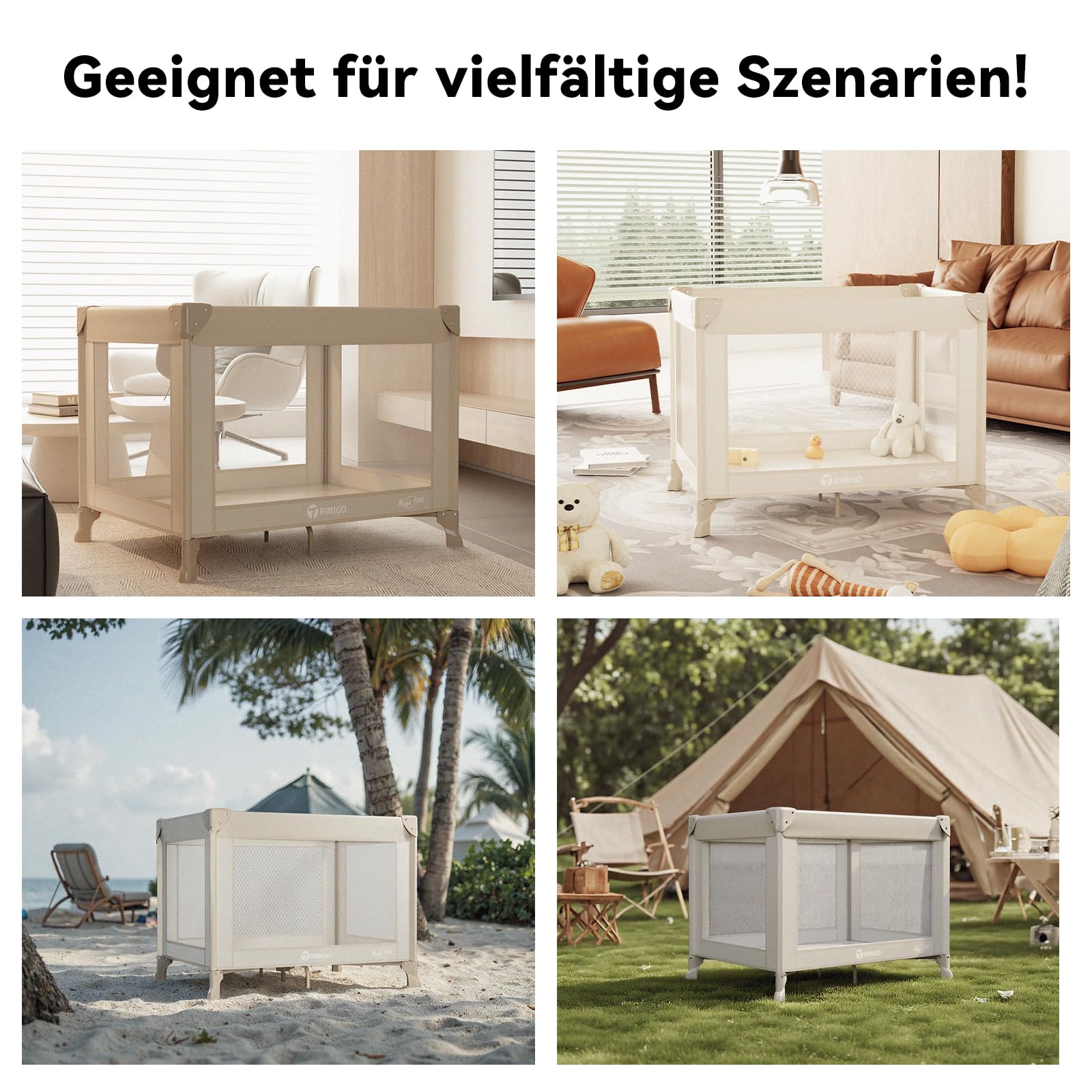 Klappbares Baby Reisebett, Mini Laufstall 100×70×70 cm – leichtes Reise-Klappbett, nutzbar als Babybett, Spielbereich, Hundelaufstall, Katzengehege, inklusive Tragetasche(Khaki)