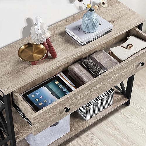 Miniatura 4 de Yaheetech Mesa consola con cajón, mesa de entrada con estantes de almacenamiento de 3 niveles, mesa de sofá larga estrecha para entrada, sala de