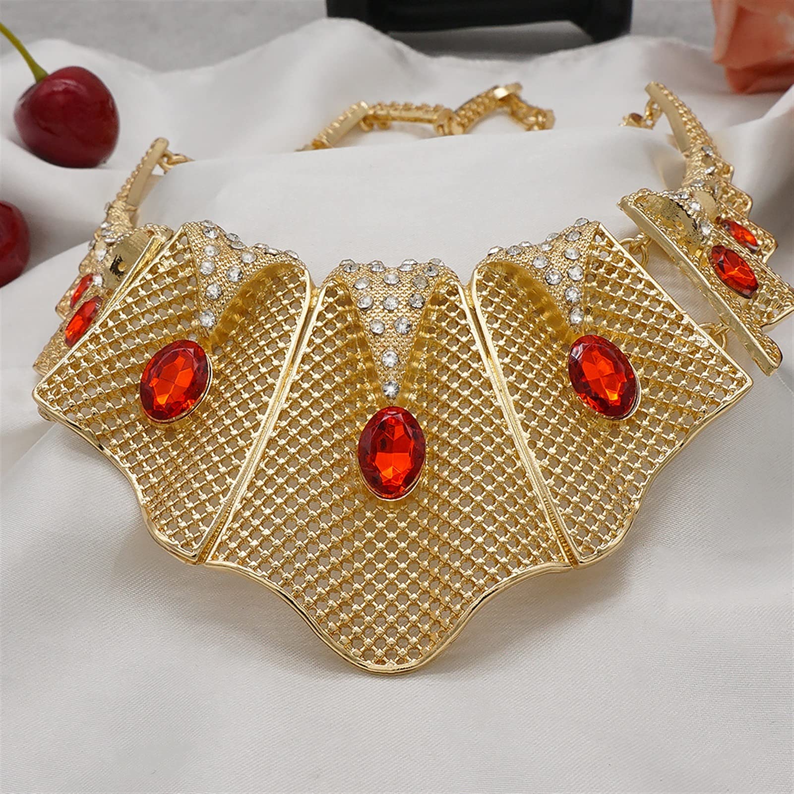 Anhänger Ohrringe Brautschmuck Set Hochzeit Goldschmuck Sets für Frauen Große rote Stein Halskette Ohrringe Schmuck Geschenke