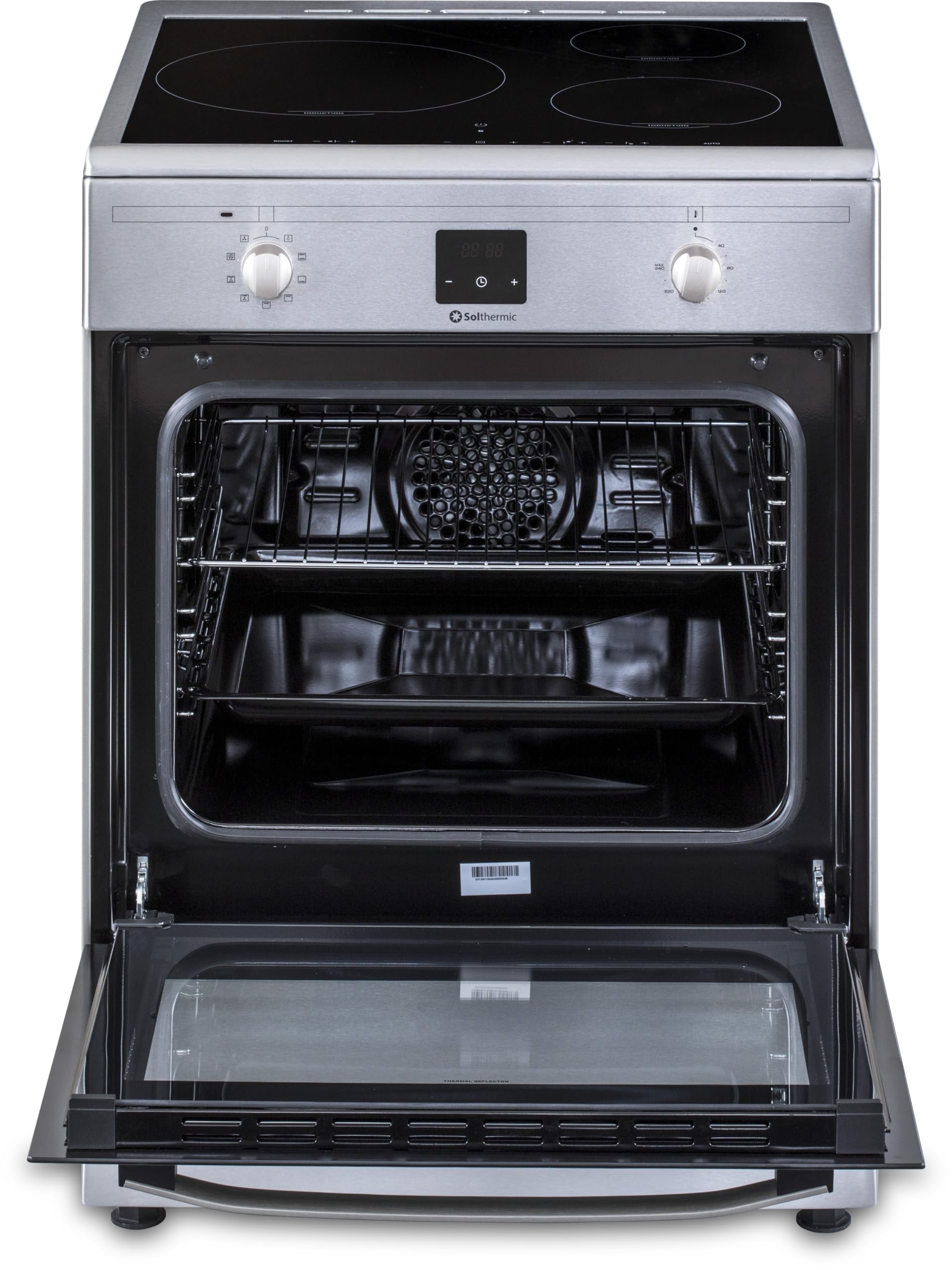 INDUCCION SOLTHERMIC COCINA VTI60 ACERO INOXIDABLE/HORNO GRAN CAPACIDAD CON TURBO 60L / FUNCIONES BOOSTER, ALTA POTENCIA, CALENTAMIENTO RÁPIDO / 3 ZONAS (1 GRAN ZONA) / BAJO CONSUMO (A)