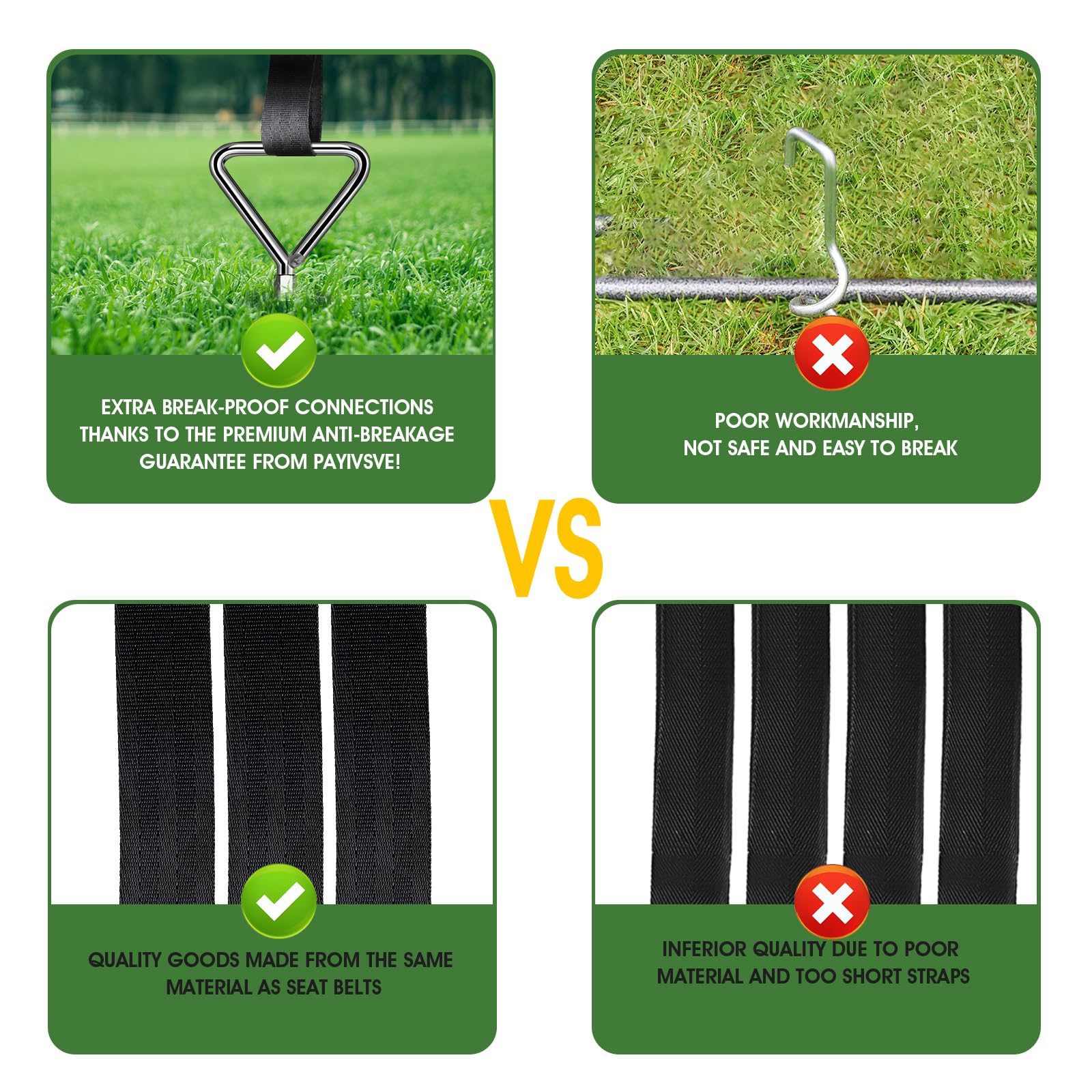 Ancla de Suelo para trampolín, Juego de 6 Unidades – Anclaje al Suelo con 6 Correas (2,5 m de Longitud) – Anclajes Resistentes resisten el Viento Alto, Ideal para trampolín al Aire Libre
