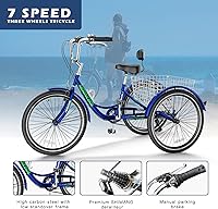 Vista 3 de Triciclos para adultos, 7 velocidades para adultos, bicicletas de 3 ruedas de 202426 pulgadas, bicicleta de crucero con cesta para personas mayores