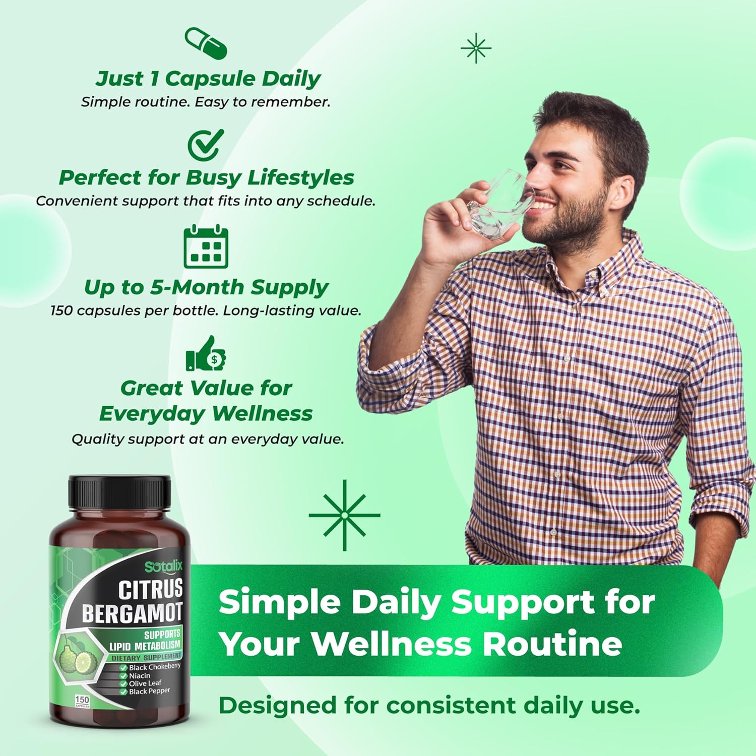 Premium Citrus Bergamot Organic Bergamot Supplement with Niacin Black Chokeberry Olive Leaf Black Pepper - Heart & Circulatory Function Support 150-day Support (150 Count (Pack 1)) - Image 6