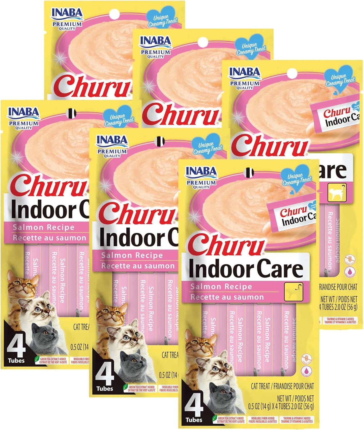 INABA Churu Indoor Care for Hairball Control, Functional Lickable Cat Treat with Taurine & Green Tea Extract, 0.5oz Each, 60 Tubes Total, Chicken & Seafood Variety