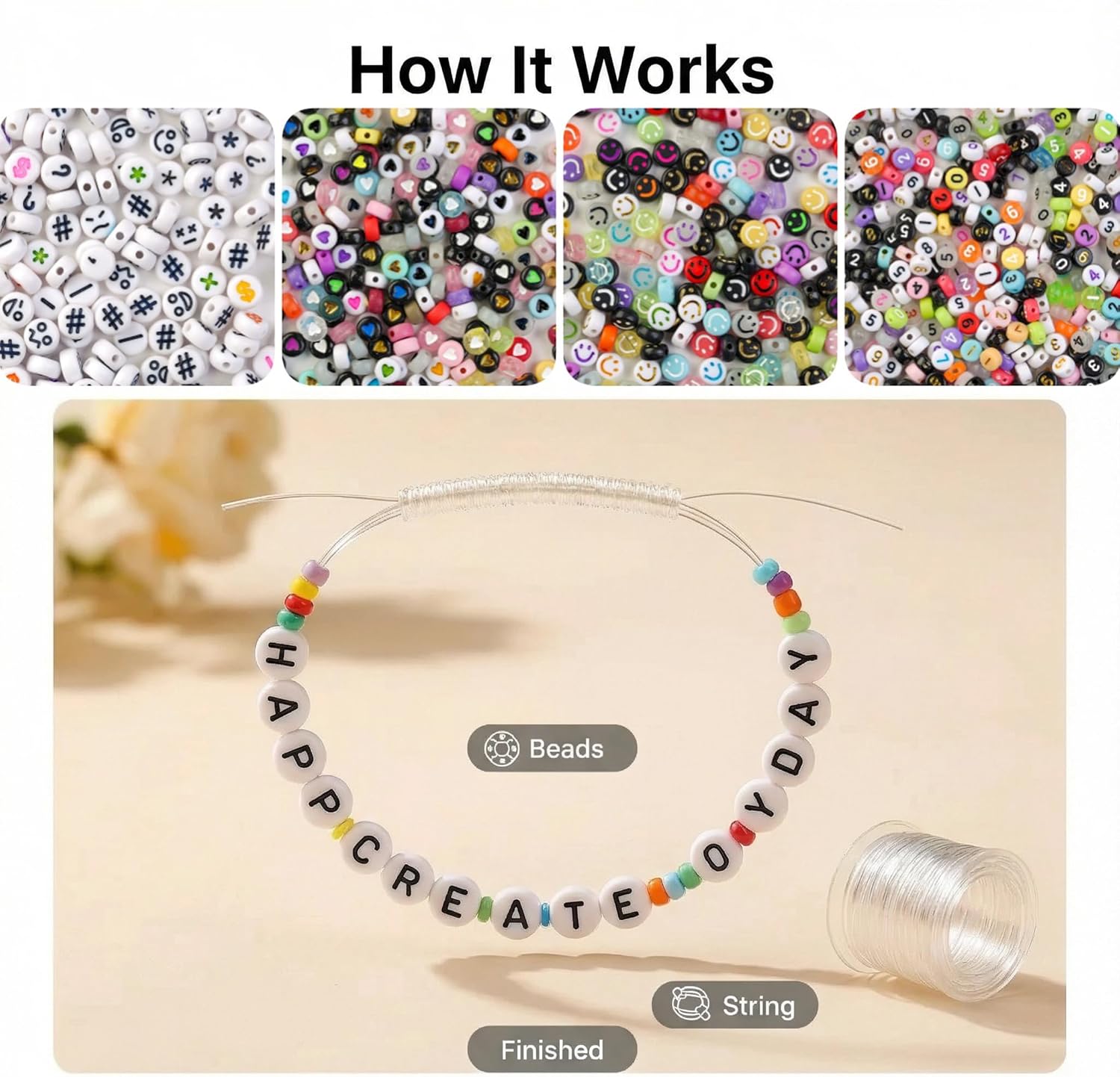 HardyGuo 5000 Pcs Letter Beads, Colorful Boxed, 12 Colors Individually Packaged with Star, Expression & Pattern, DIY Bracelet Making Supplies (Small Square Box with Mixed Letters)