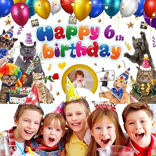 Miniatura 6 de Custom Decoraciones De Cumpleaños De Gato,Personalización Gato Temático Fiesta De Cumpleaños Suministros,Fondo De Bandera De Feliz Cumpleaños Tema