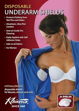 Kleinert’s Exclusively for Women Regular Size, Contoured Shape, Disposable Underarm Pads (24 Pads) Style #W-4903CS (Measures: 4 3/8" W x 4 3/4" L). Discreet, Comfortable, Sweat Free, Odor Blocker.