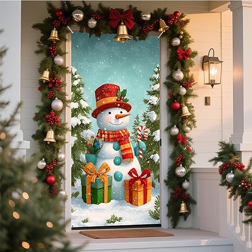 Miniatura 18 de NYZE Decoraciones de Cubierta de Puerta de Navidad Interior Papá Noel, Calcomanías de Pan de Jengibre Pancarta de Fiesta de Navidad Decoraciones de