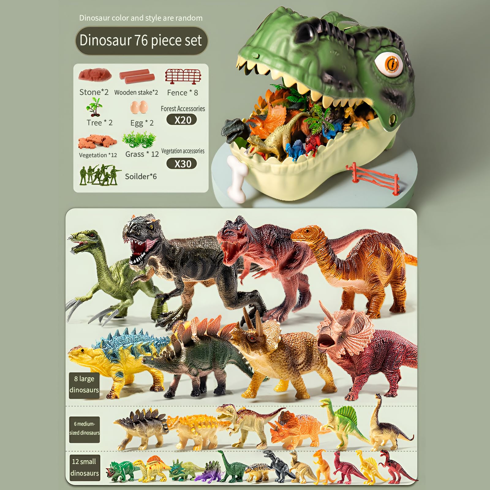 SYFUNLV 46 piezas de dinosaurios de juguete, pequeños dinosaurios de colección de juguetes con almacenamiento de almacenamiento, figuras realistas, juego incluyendo T-Rex, Carnotaurus, para niños a