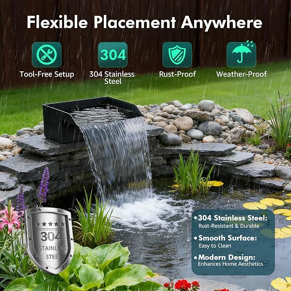 Kit de cascade pour bassin - Filtre de 30 cm avec pompe à cascade de 2500 l/h et cage filtrante - Tube ondulé de 3 m pour étangs de jardin en plein air - 3