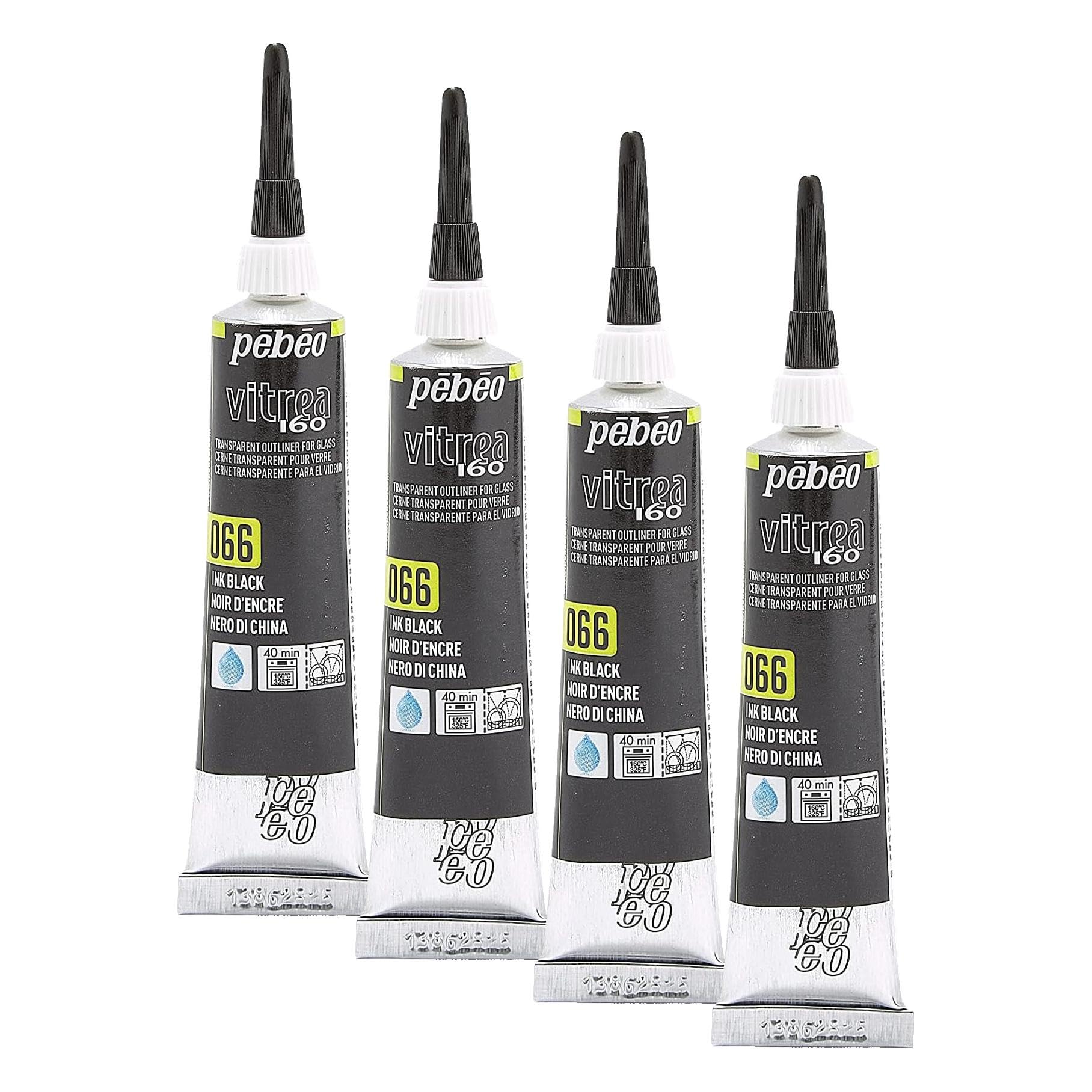 PEBEO - Vitrea 160 - Colore ad Acqua per Vetro, Porcellana, Metallo, Ceramica - Tubo da 20 ml, Nero (Confezione da 4)
