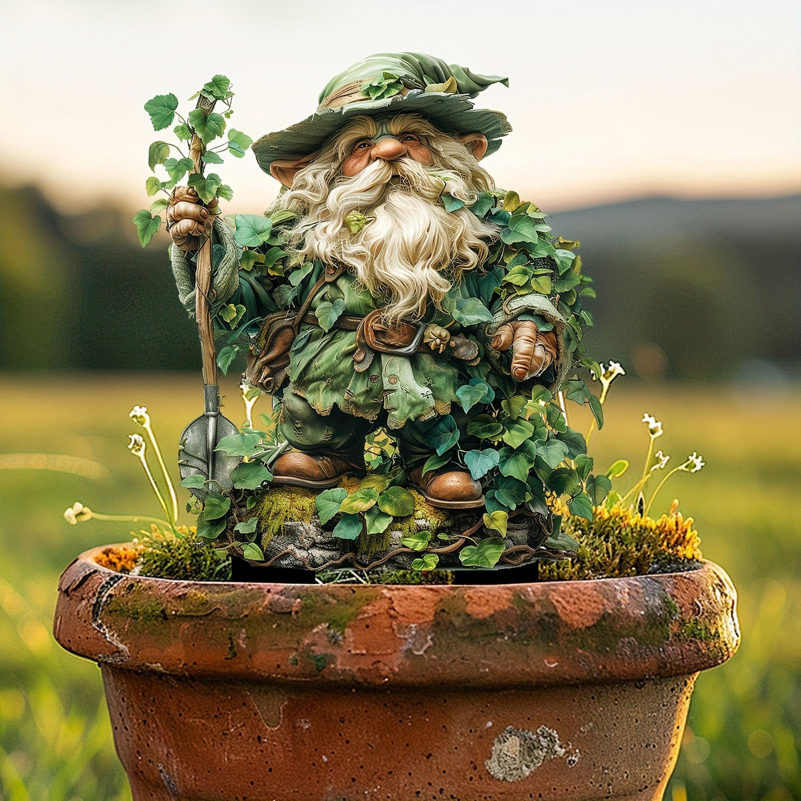 Fairy Garden Stakes Flat Decor, Elf Garden Stakes Acrylic 2D Flower Pot Stake Garden Ground Insert Fairy Garden Accessories Tree Man Elf Statue Ornaments for Pot Plants Yard Lawn Decor (Elf B)