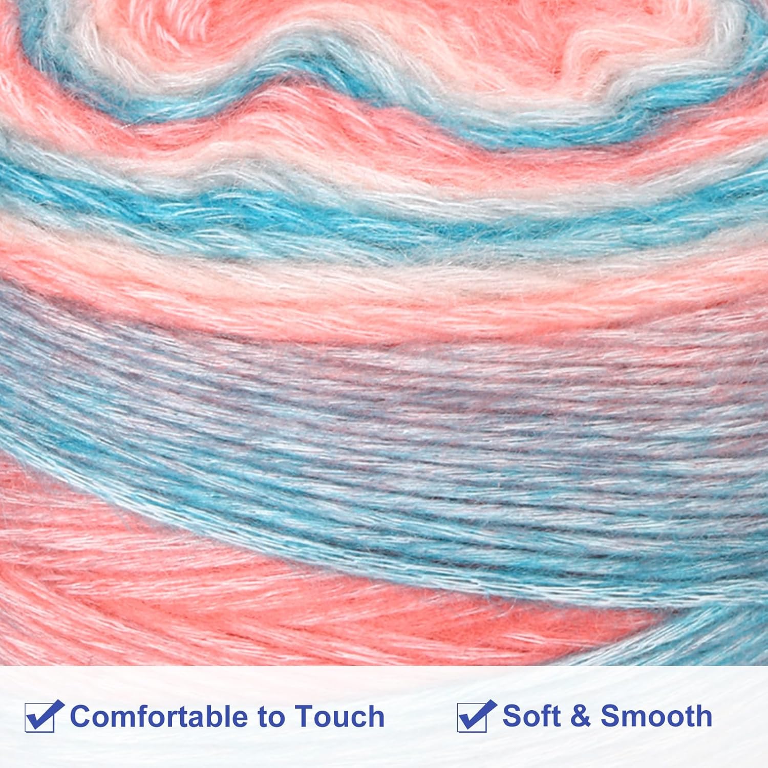 uxcell 3Pcs 100g Gradient Cake Cotton Yarns, Soft Rainbow Yarn Ball for Knitting and Crocheting Craft Project, Mixed Blue Pink (300g x 3, 245M L Each)