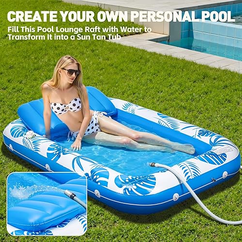 Miniatura 3 de Flotadores inflables para piscina, flotador de piscina de 71 x 48 pulgadas, flotadores grandes para adultos con almohada y soporte para bebidas,