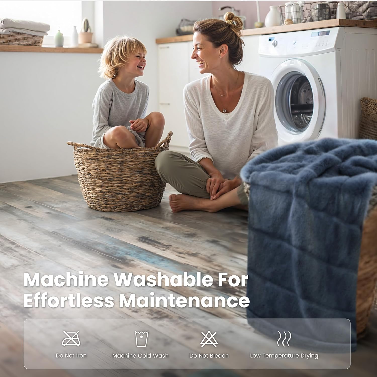 Sophia & William Blue Faux Rabbit Fur Throw Blanket, Micro Mink Dual-Sided Cozy Soft Blankets, Plush Fuzzy Fluffy Blanket for Couch Bed Sofa, Machine Washable, 60" x 80" - Image 6