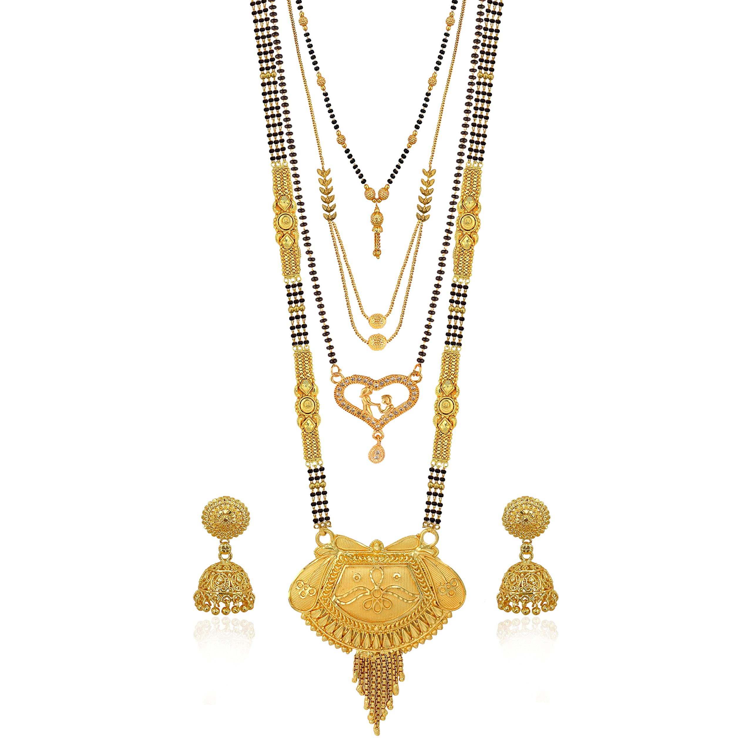 Brado Jewellery Traditional Combo of 4 Gold Plated 30 Inch and 18 Inch Mangalsutra Tanmaniya with 1 Pair of Earrings for Women and Girls (B0BR5Q2G9K) Amazon Price History, Amazon Price Tracker