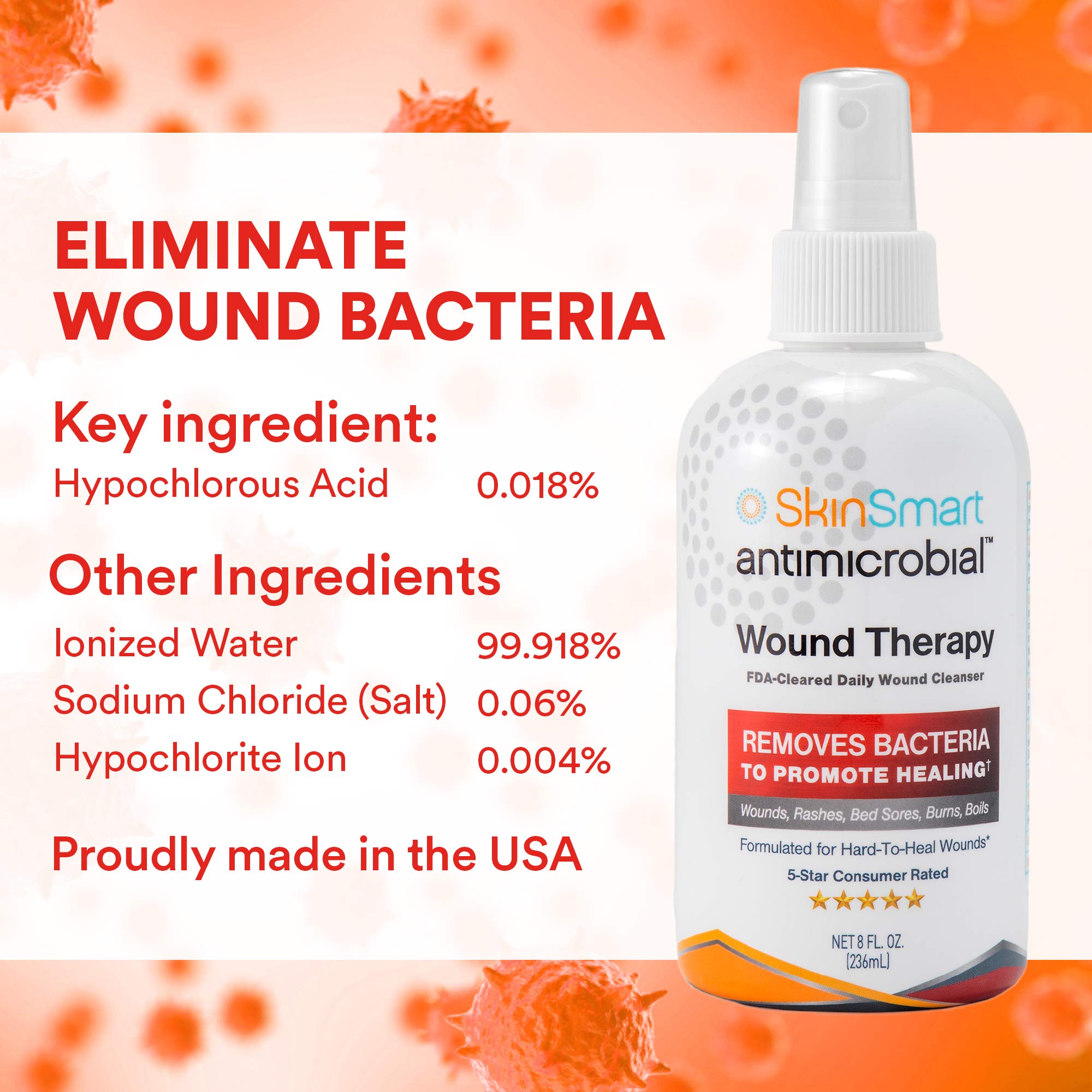 SkinSmart Antimicrobial Wound Therapy, Hypochlorous Acid Safely Removes