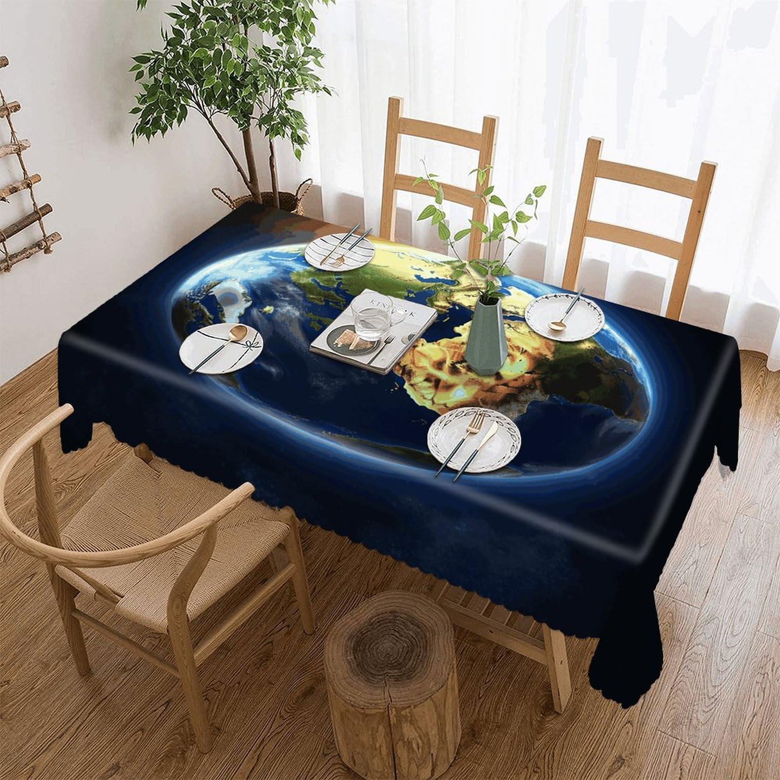Fekiloot Style Glowing Earth Tablecloths Heavy Duty Washable Fabric,Birthday Tablecloth-Wavy Edge Design,Polyester Table Cloth For Restaurant,Picnic,Indoor And Outdoor Dining60 X86