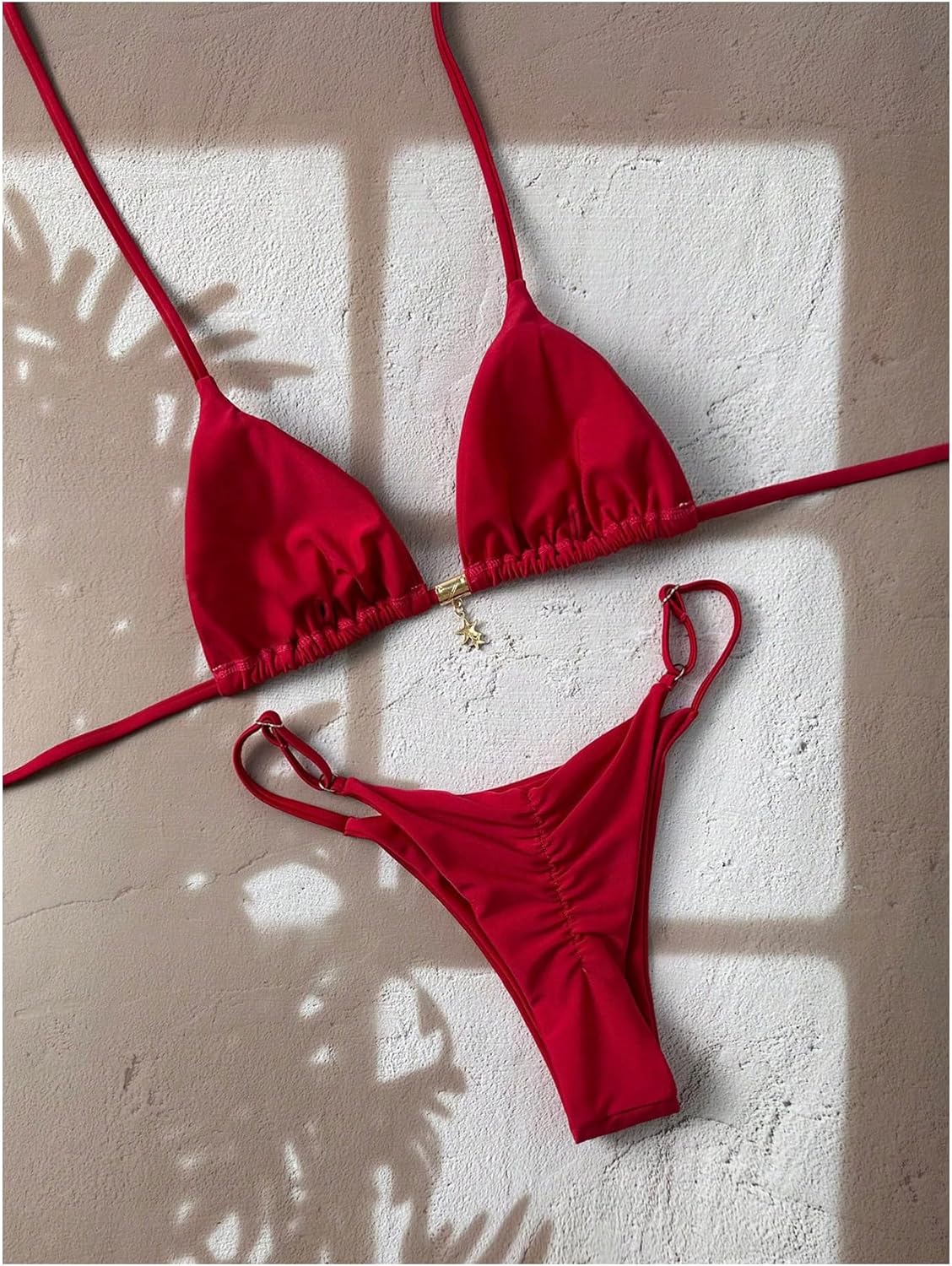 Women's 2 Piece High Cut Swimsuit Halter Triangle Ruched Bikini Sets Vacation Bathing Suit - Image 3