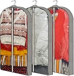 60" Sacs à Robe pour Gowns Long Garment Sacs pour Voyage, 4" Gussettes pour le rangement des vêtements suspendus, Protecteur respirant de la peau pour manteau de fourrure, Robe de mariée, Veste Down, 3 Boîtes
