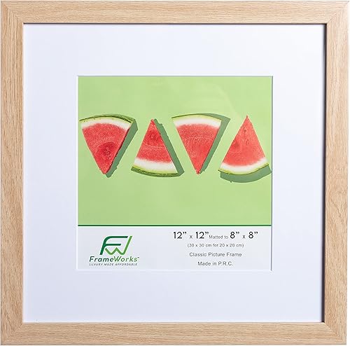 Miniatura 3 de FrameWorks Marco de fotos clásico de madera de 12 x 12 a 8 x 8 pulgadas, vidrio templadoroble natural, paquete de 2 unidades