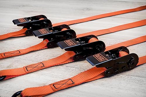 Miniatura 13 de BLACK+DECKER BD1005 Black/Orange 1" x 10' Correas de amarre con trinquete - Carga de trabajo segura de 300 libras / Resistencia a la rotura de 900