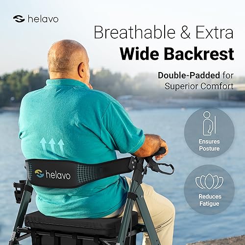 Miniatura 10 de Helavo Andador bariátrico con asiento grande y ajustable en altura, rodillo extra ancho y resistente para personas mayores, capacidad de peso de 500